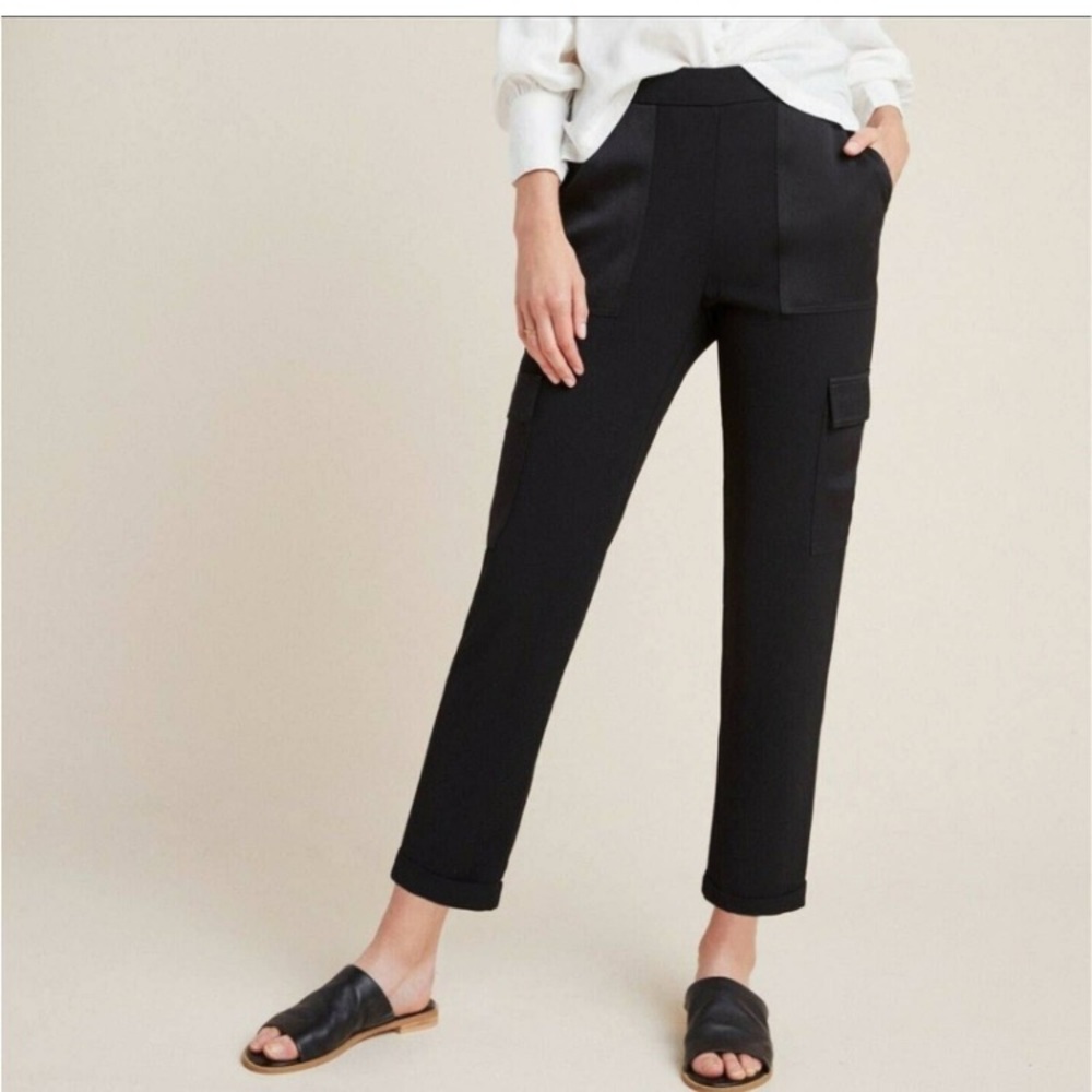 Maeve Anthropologie Delancey Satin-Trimmed Cargo Joggers Black Size Small